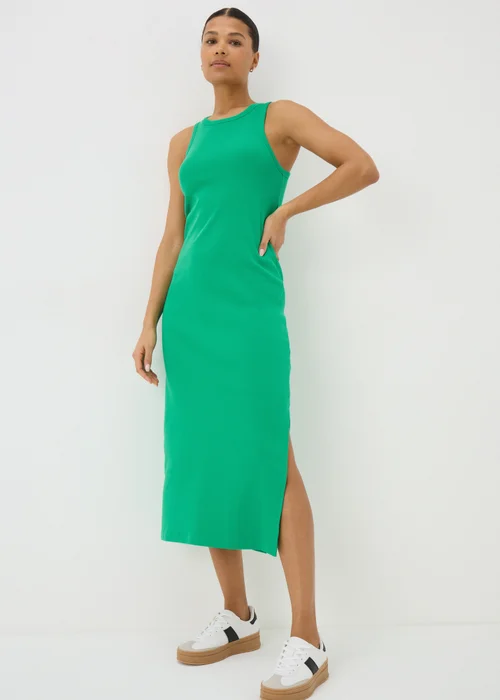 Green Racer Back Ribbed Midi Dress - 8 Image 1