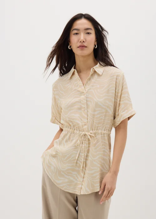 Cream Zebra Tie Waist Longline Shirt - 8 Image 1