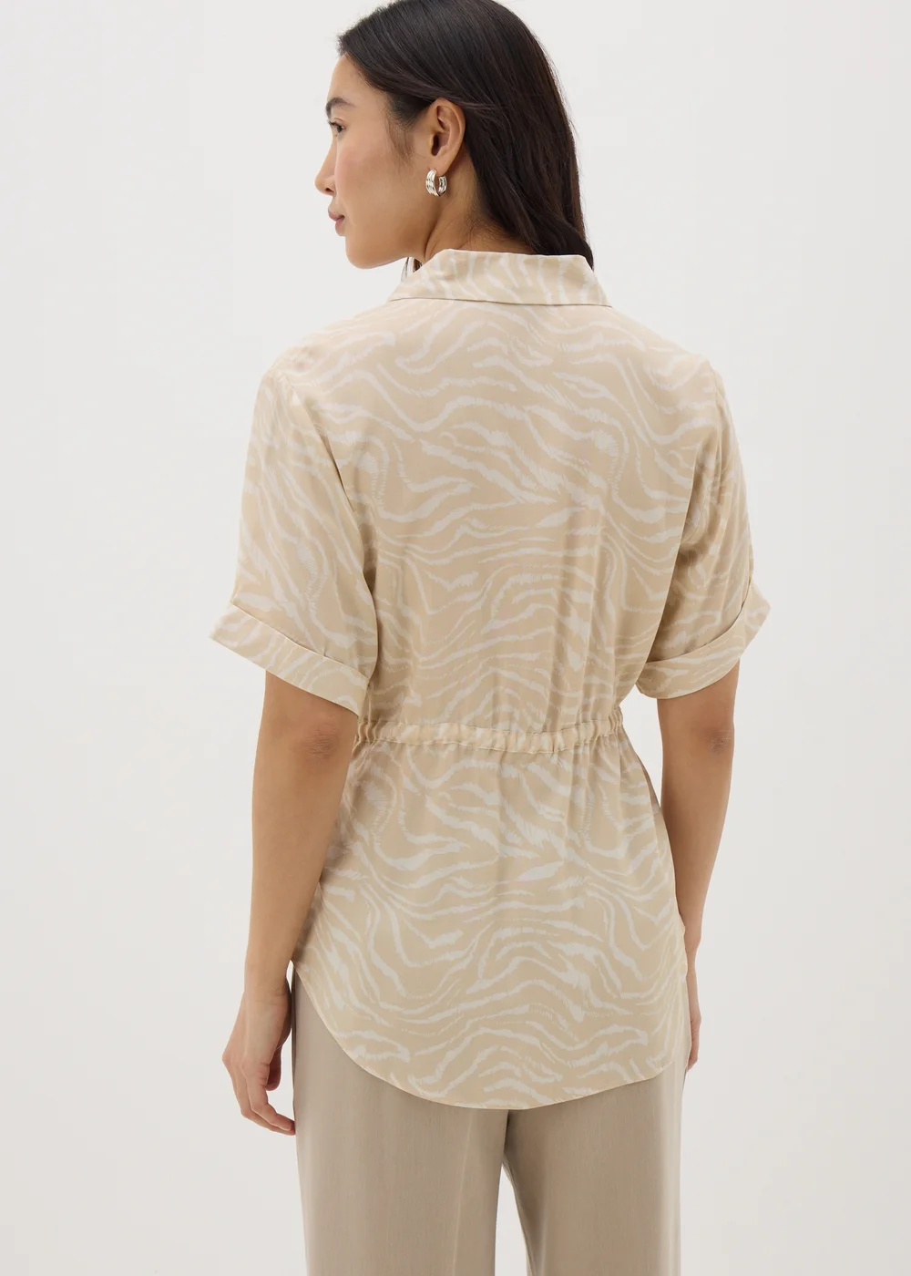 Cream Zebra Tie Waist Longline Shirt - 8 Image 2