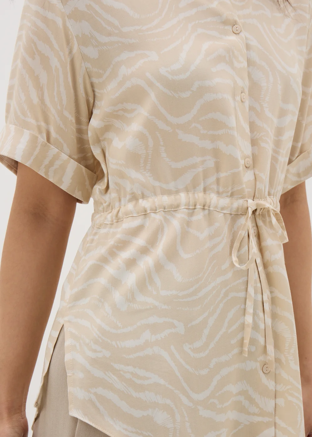Cream Zebra Tie Waist Longline Shirt - 8 Image 3