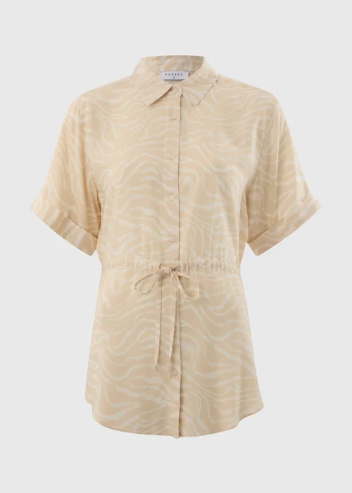 Cream Zebra Tie Waist Longline Shirt - 8 Image 4