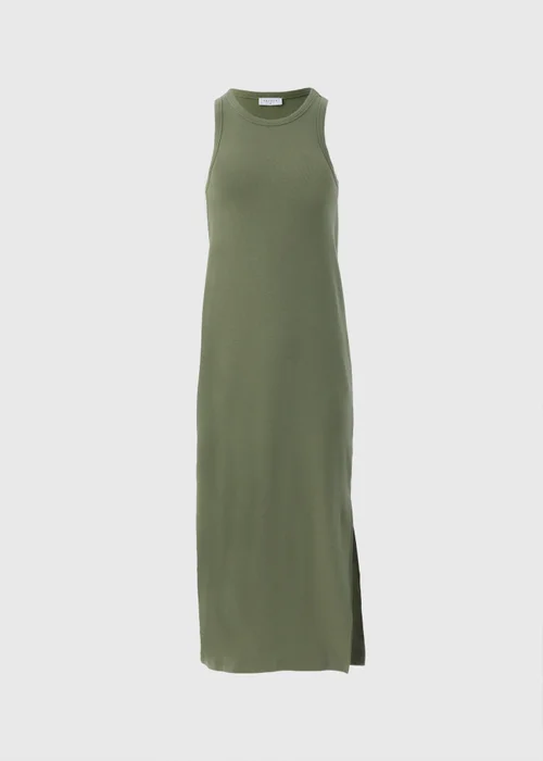 Khaki Racer Back Ribbed Midi Dress - 8 Image 4