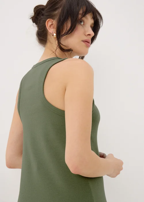 Khaki Racer Back Ribbed Midi Dress - 8 Image 2