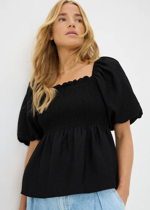 Black Shirred Tie Back Blouse - 8 Image 2