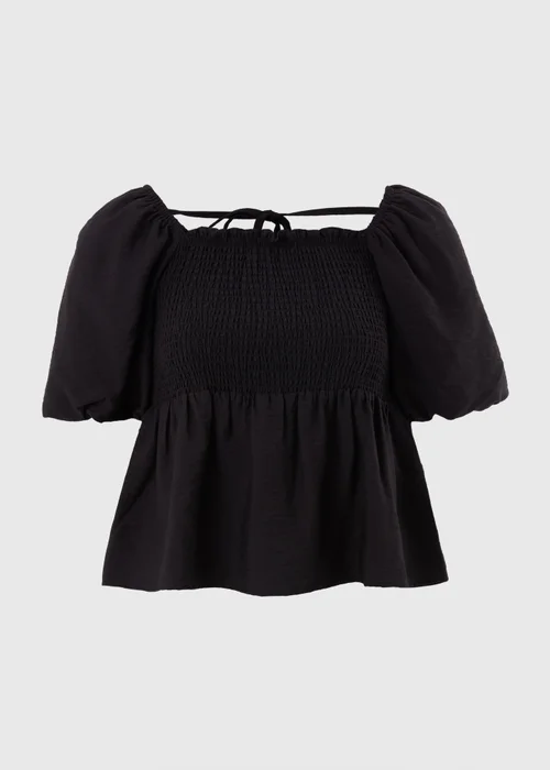Black Shirred Tie Back Blouse - 8 Image 3