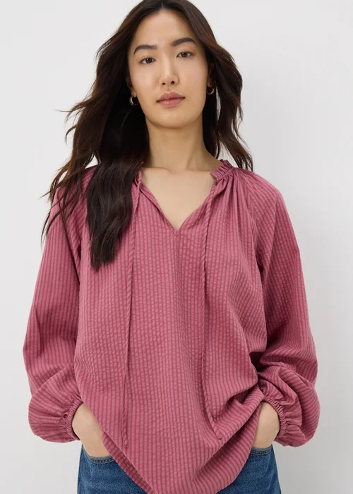 Raspberry Boho TexturedTie Neck Blouse - 8 Image 1
