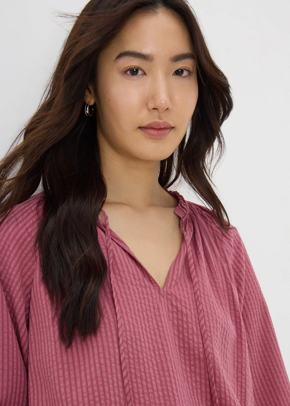 Raspberry Boho TexturedTie Neck Blouse - 8 Image 2