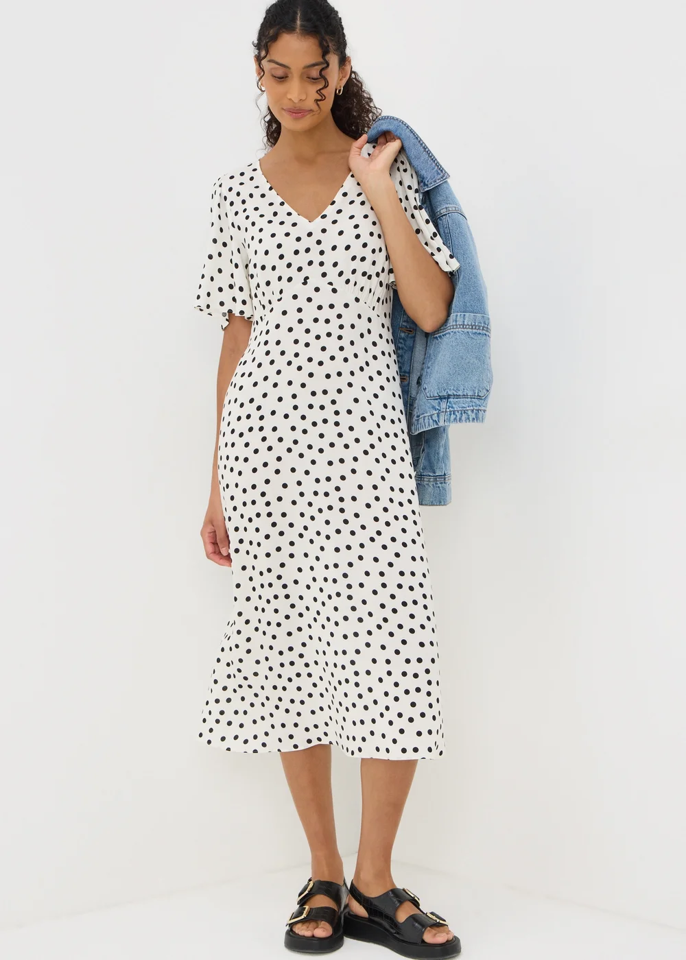 Cream Spot Print Midi Tea Dress - 8 Image 1