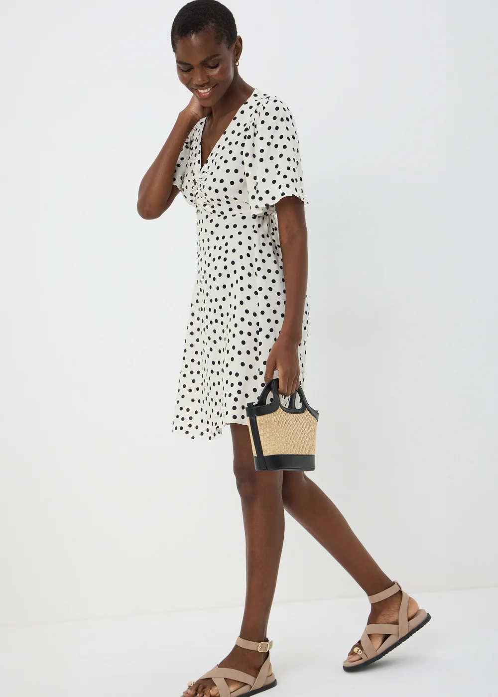 Cream Polka Dot Mini Dress - 8 Image 1