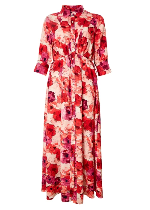 Little Mistress Red Floral Maxi Shirt Dress by Vicky Pattison - Size 8 Image 5
