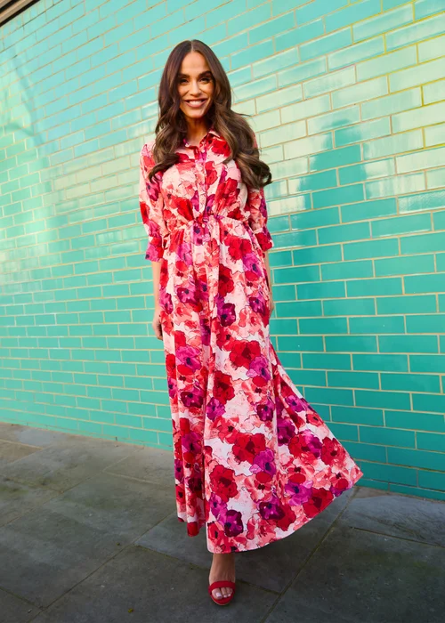Little Mistress Red Floral Maxi Shirt Dress by Vicky Pattison - Size 8 Image 1