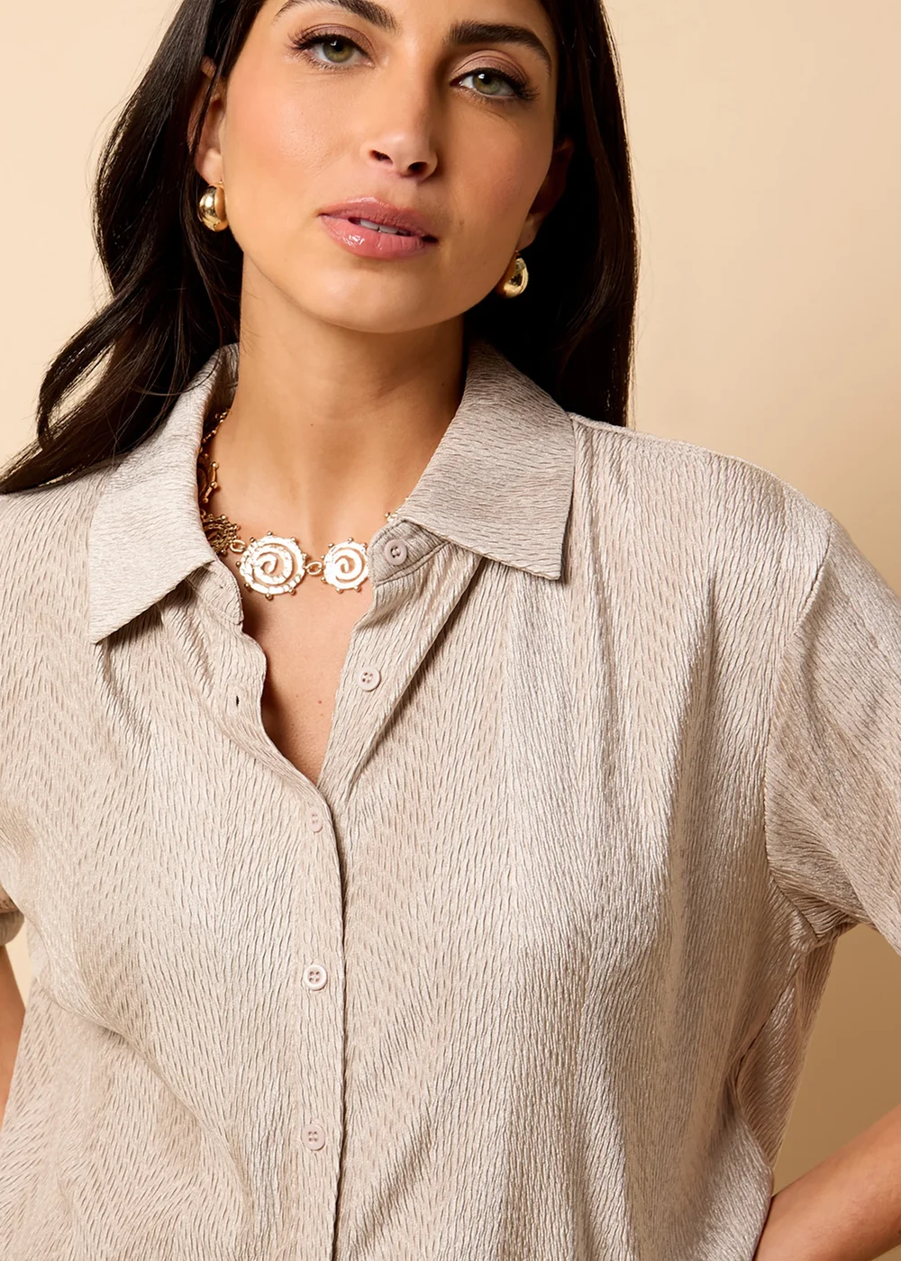Little Mistress Oyster Co Ord Plisse Shirt by Vicky Pattison - Size 8 Image 4