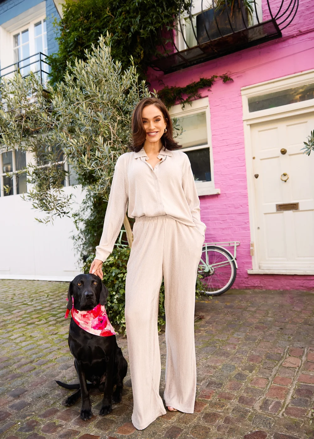 Little Mistress Oyster Co Ord Plisse Trousers by Vicky Pattison - Size 8 Image 1