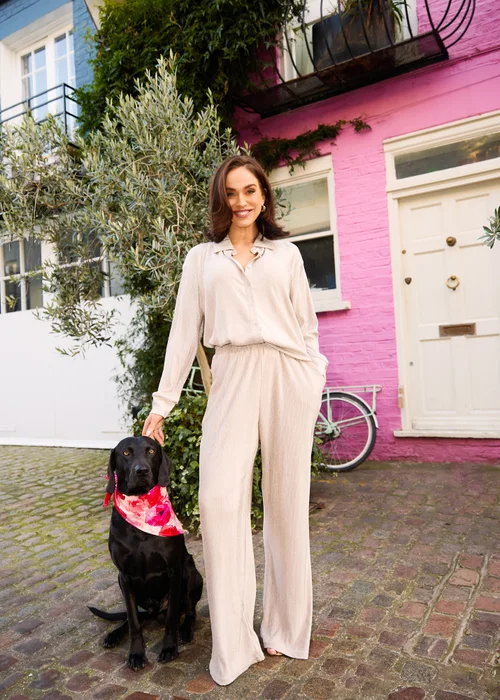 Little Mistress Oyster Co Ord Plisse Trousers by Vicky Pattison - Size 8 Image 1