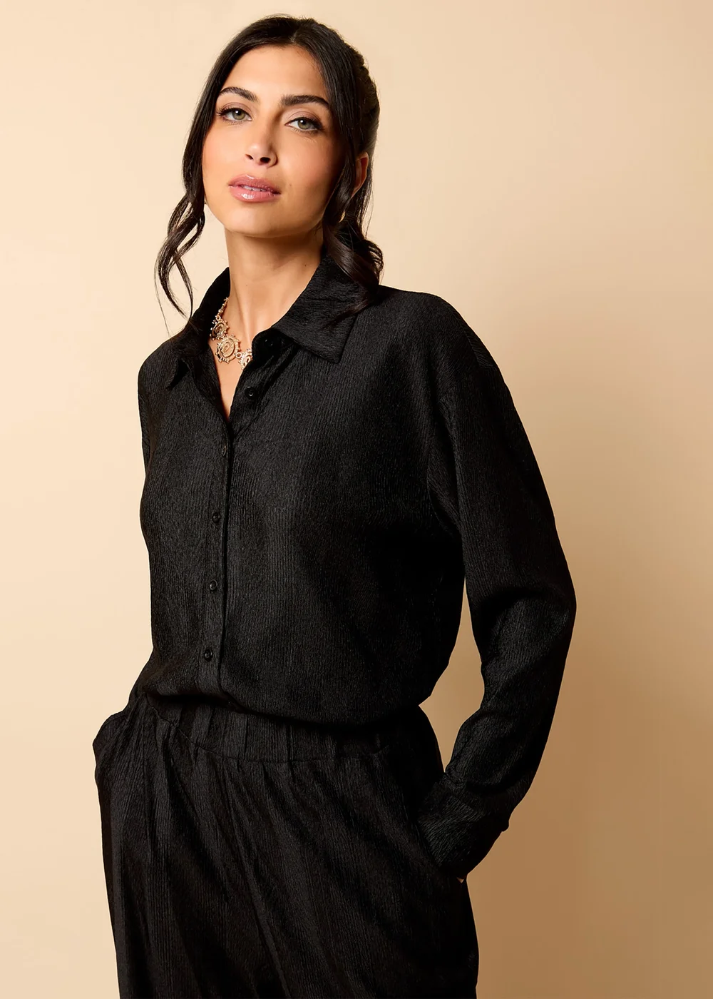 Little Mistress Black Co Ord Plisse Shirt by Vicky Pattison - 8 Image 4