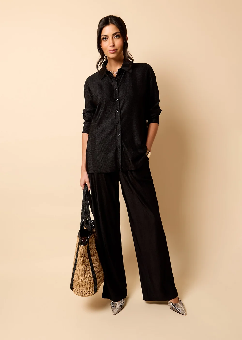 Little Mistress Black Co Ord Plisse Shirt by Vicky Pattison - 8 Image 2