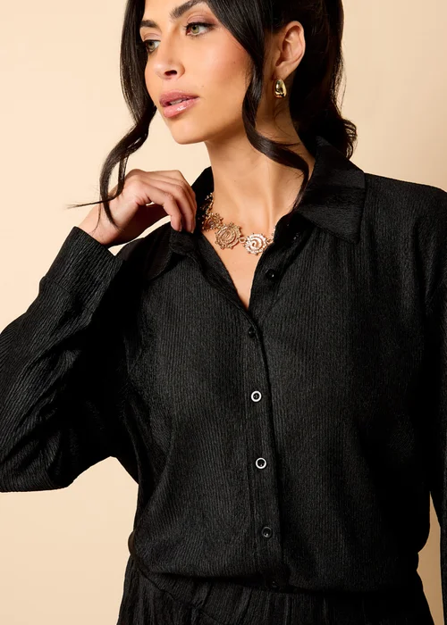 Little Mistress Black Co Ord Plisse Shirt by Vicky Pattison - 8 Image 5