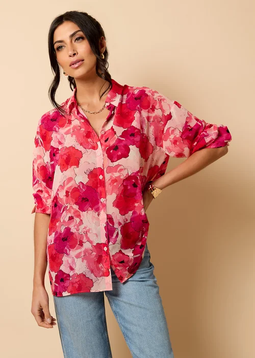 Little Mistress Red Floral Print Chiffon Shirt by Vicky Pattison - 8 Image 3