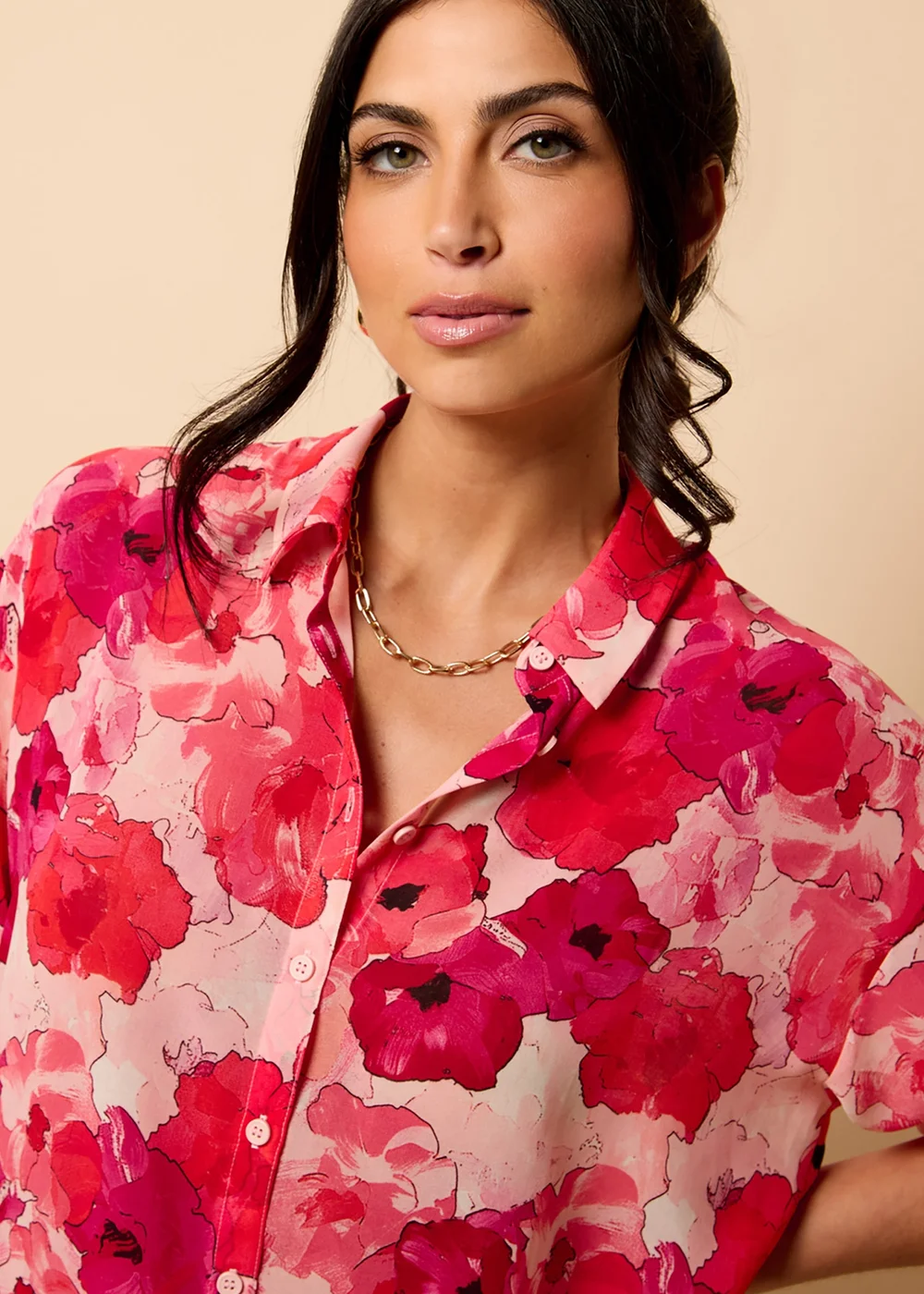 Little Mistress Red Floral Print Chiffon Shirt by Vicky Pattison - 8 Image 4