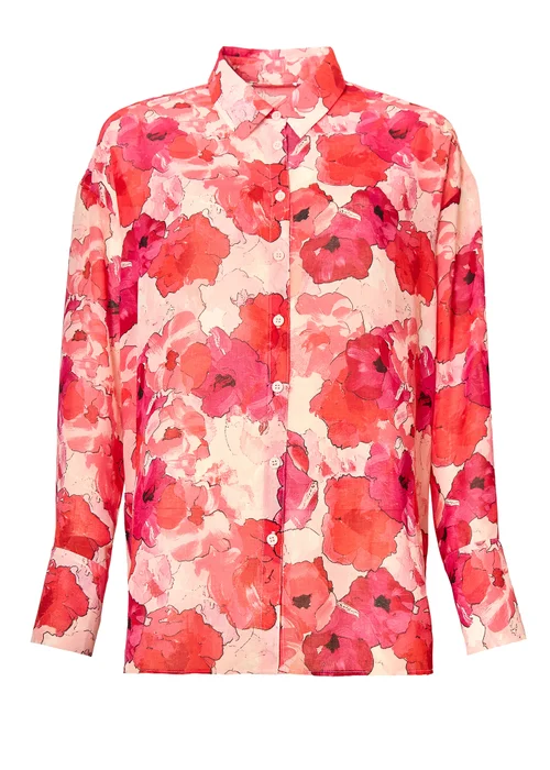 Little Mistress Red Floral Print Chiffon Shirt by Vicky Pattison - 8 Image 5
