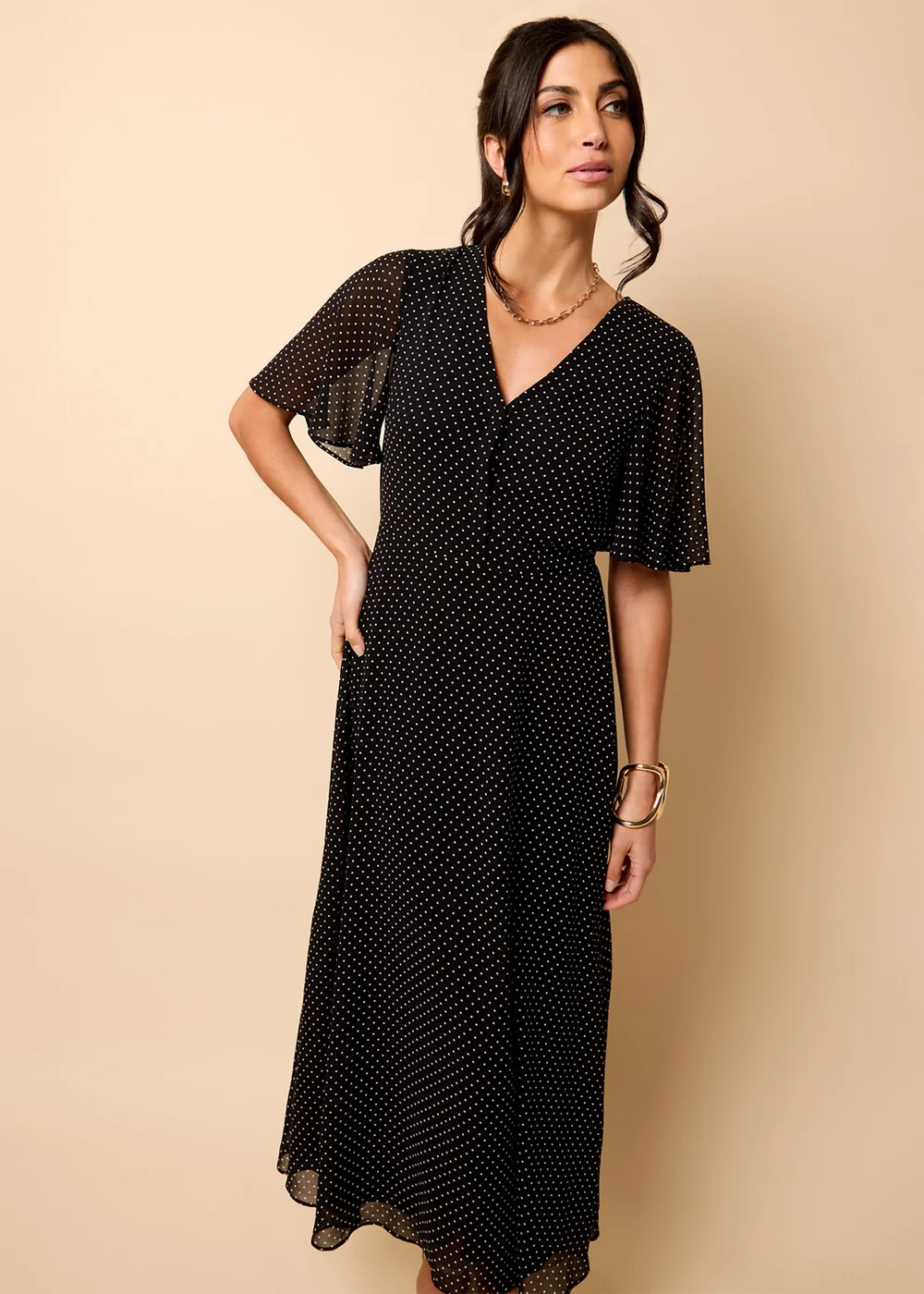 Little Mistress Polka Dot Chiffon Midaxi Dress by Vicky Pattison - Size 8 Image 4