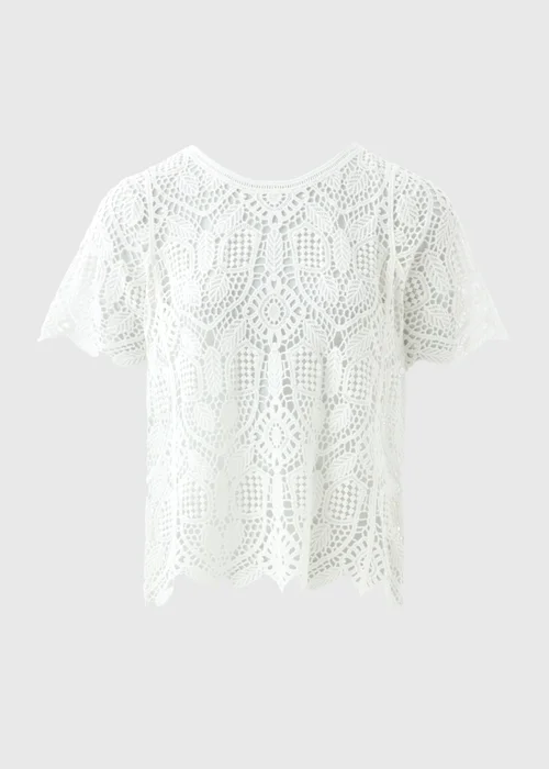 Cream Crochet Short Sleeve Top - 8 Image 4
