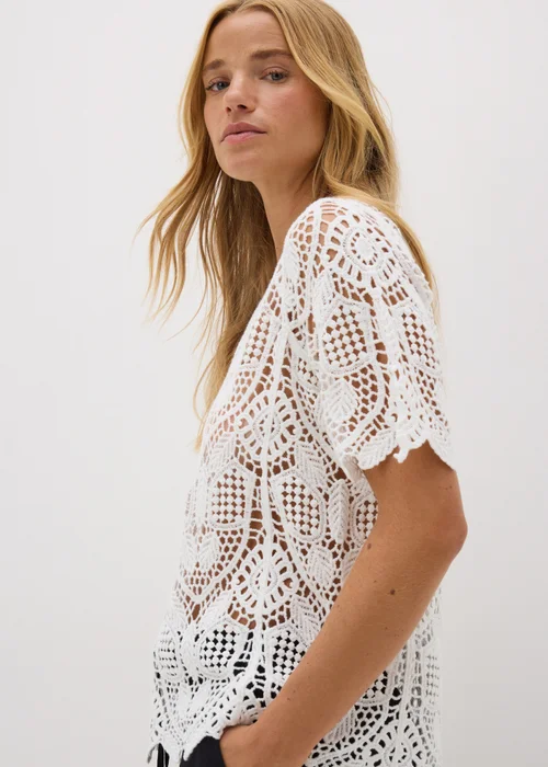 Cream Crochet Short Sleeve Top - 8 Image 1