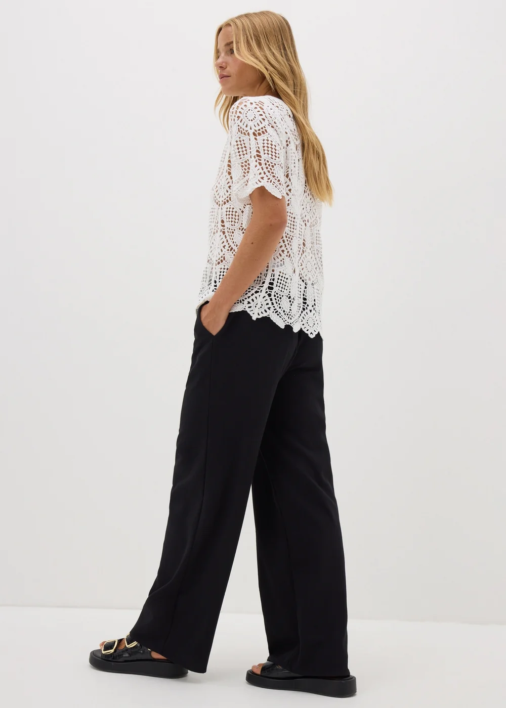 Cream Crochet Short Sleeve Top - 8 Image 3