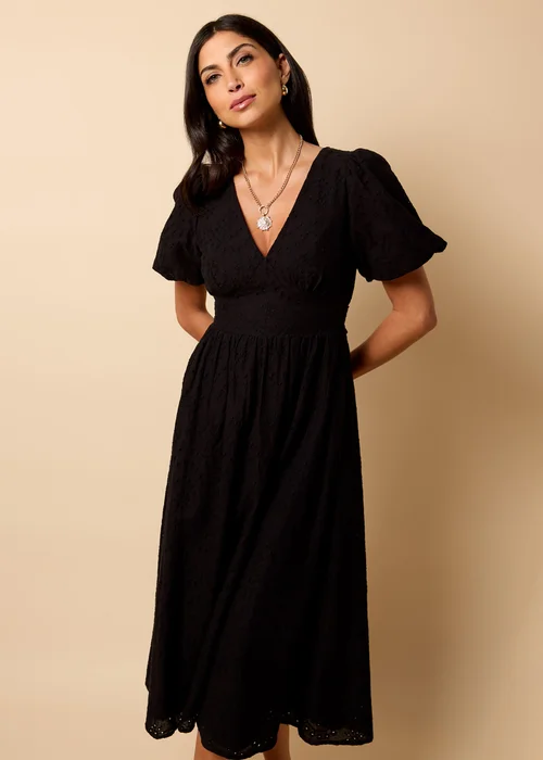 Little Mistress Black Broderie Midi Dress by Vicky Pattison - 8 Image 3