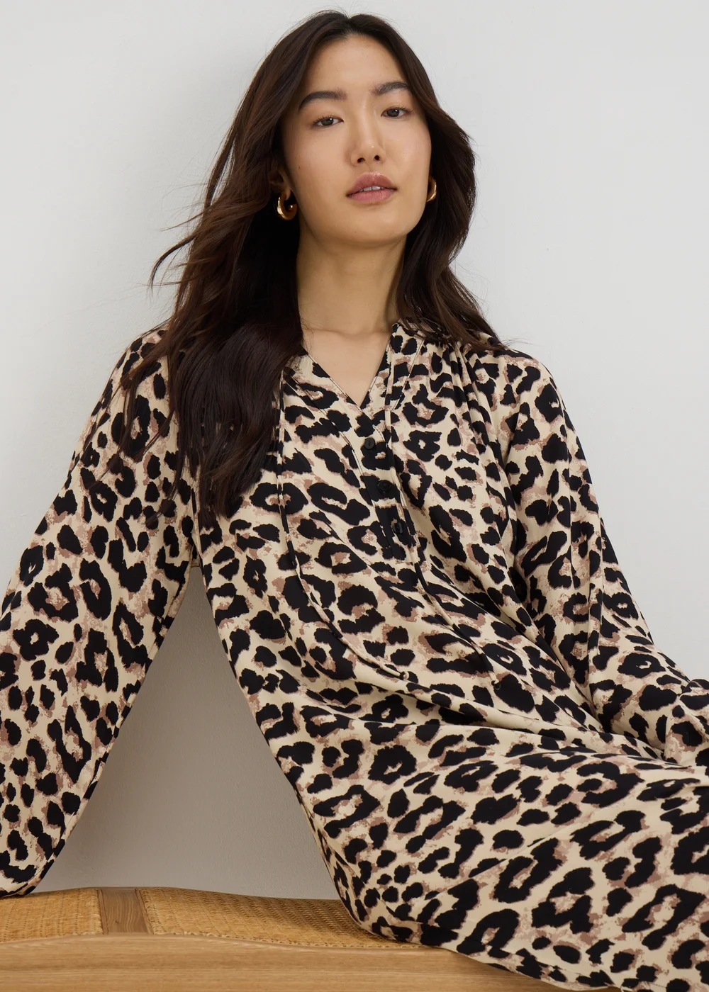 Brown Leopard Print Tunic Midaxi Dress - Size 8 Image 2