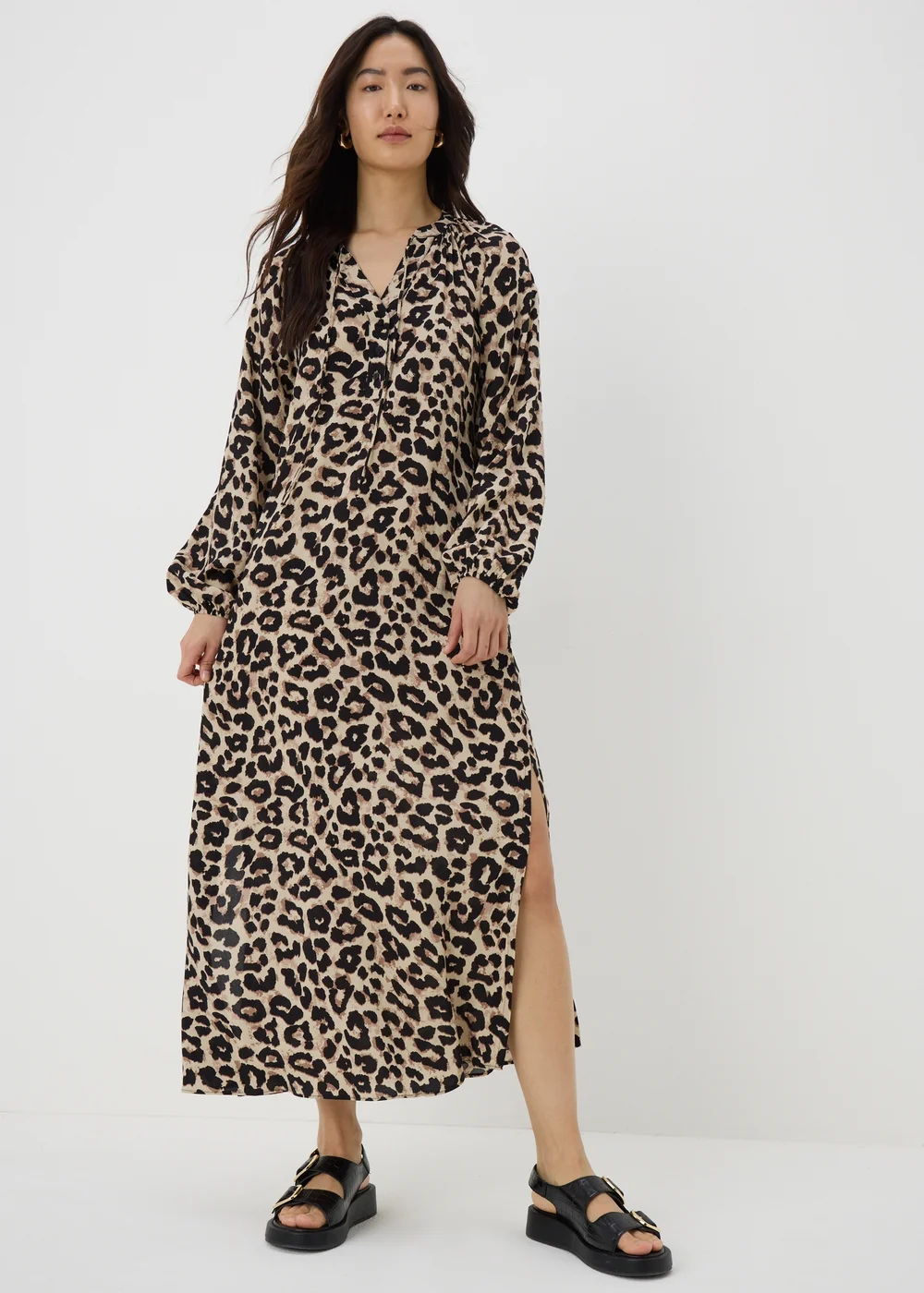 Brown Leopard Print Tunic Midaxi Dress - Size 8 Image 1