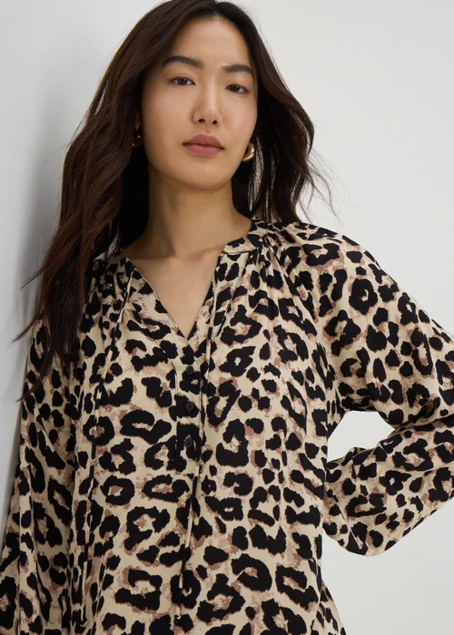 Brown Leopard Print Tunic Midaxi Dress - Size 8 Image 3