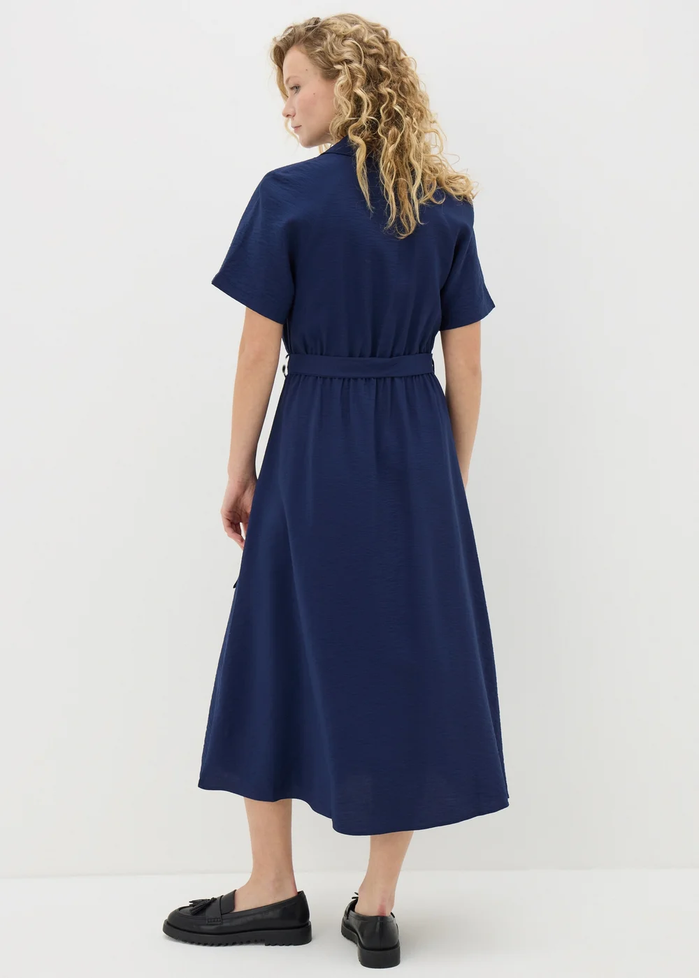 Navy Short Sleeve Midi Shirt Dress - 8 Image 3
