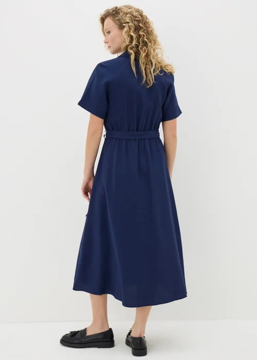 Navy Short Sleeve Midi Shirt Dress - 8 Image 3