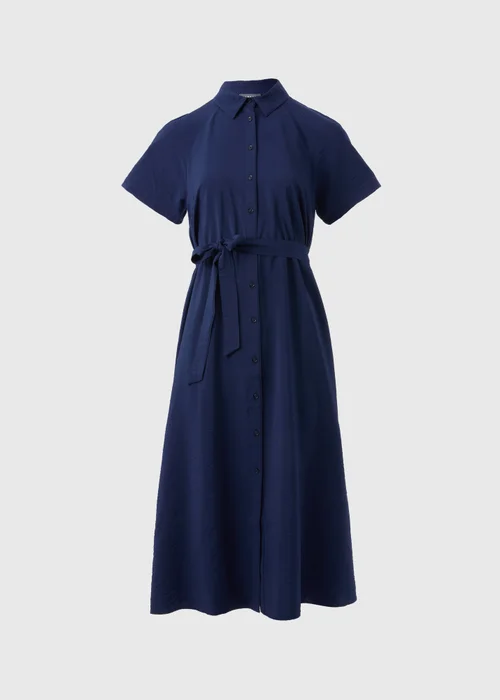 Navy Short Sleeve Midi Shirt Dress - 8 Image 4
