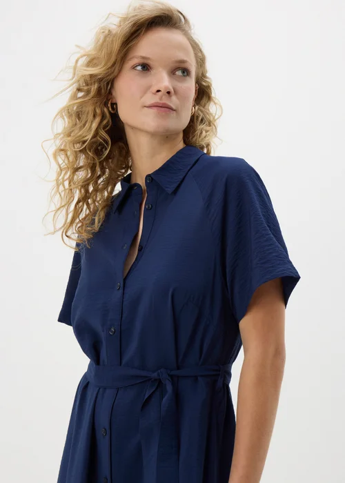 Navy Short Sleeve Midi Shirt Dress - 8 Image 2