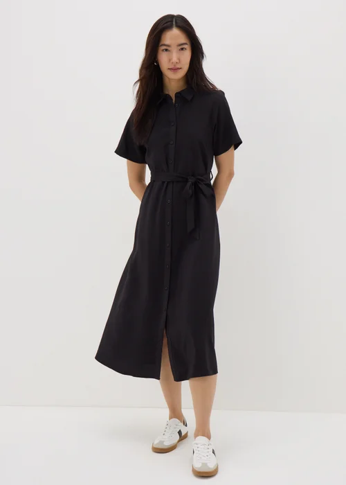 Black Short Sleeve Midi Shirt Dress - 8 Image 1