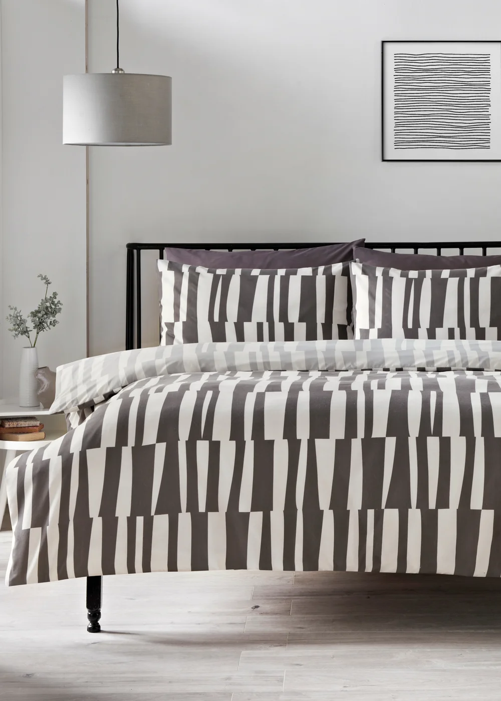 Grey Linear Geometric Duvet Set - Single Image 1