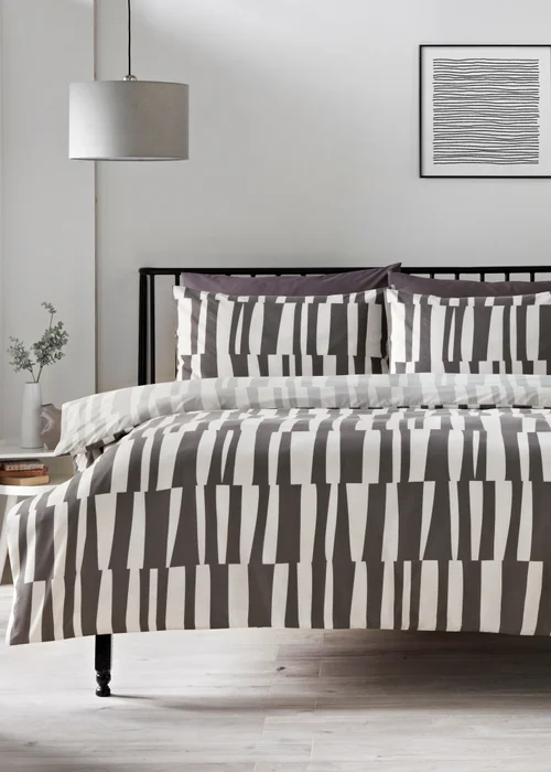 Grey Linear Geometric Duvet Set - Single Image 1