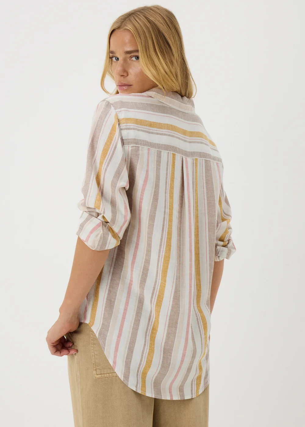Papaya Petite Multicolour Stripe Linen Shirt - Size 6 Image 3