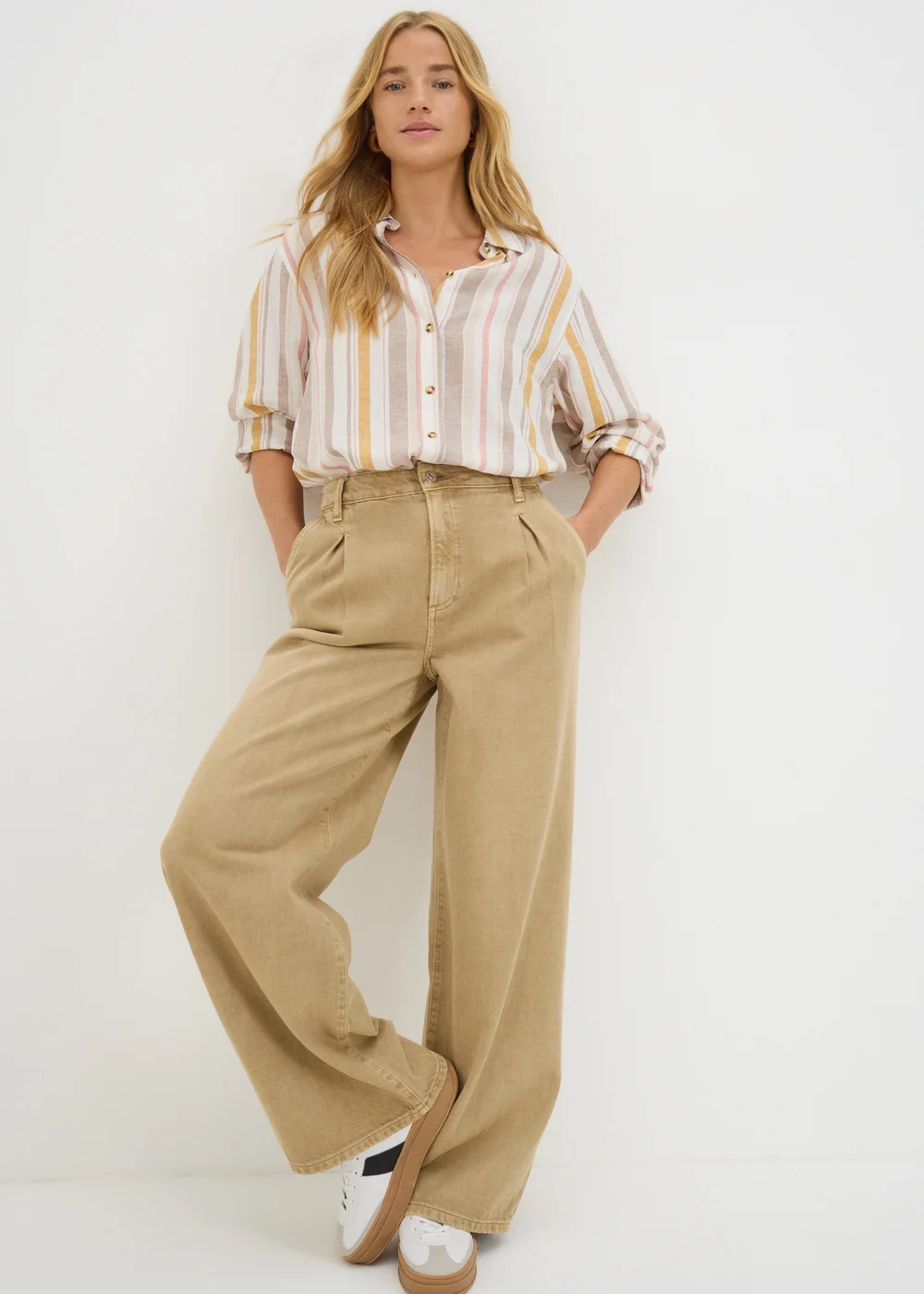 Papaya Petite Multicolour Stripe Linen Shirt - Size 6 Image 2