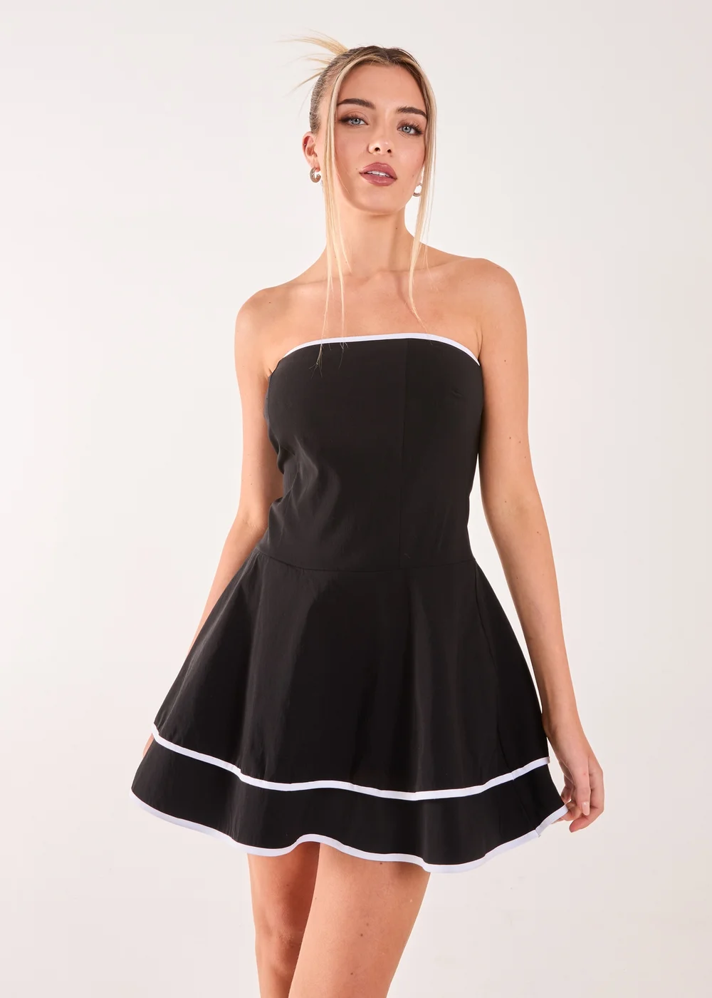 Pink Vanilla Black/White Bandeau Contrast Binding Mini Dress - S Image 1