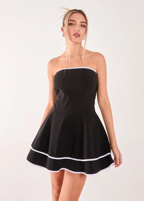 Pink Vanilla Black/White Bandeau Contrast Binding Mini Dress - S Image 1