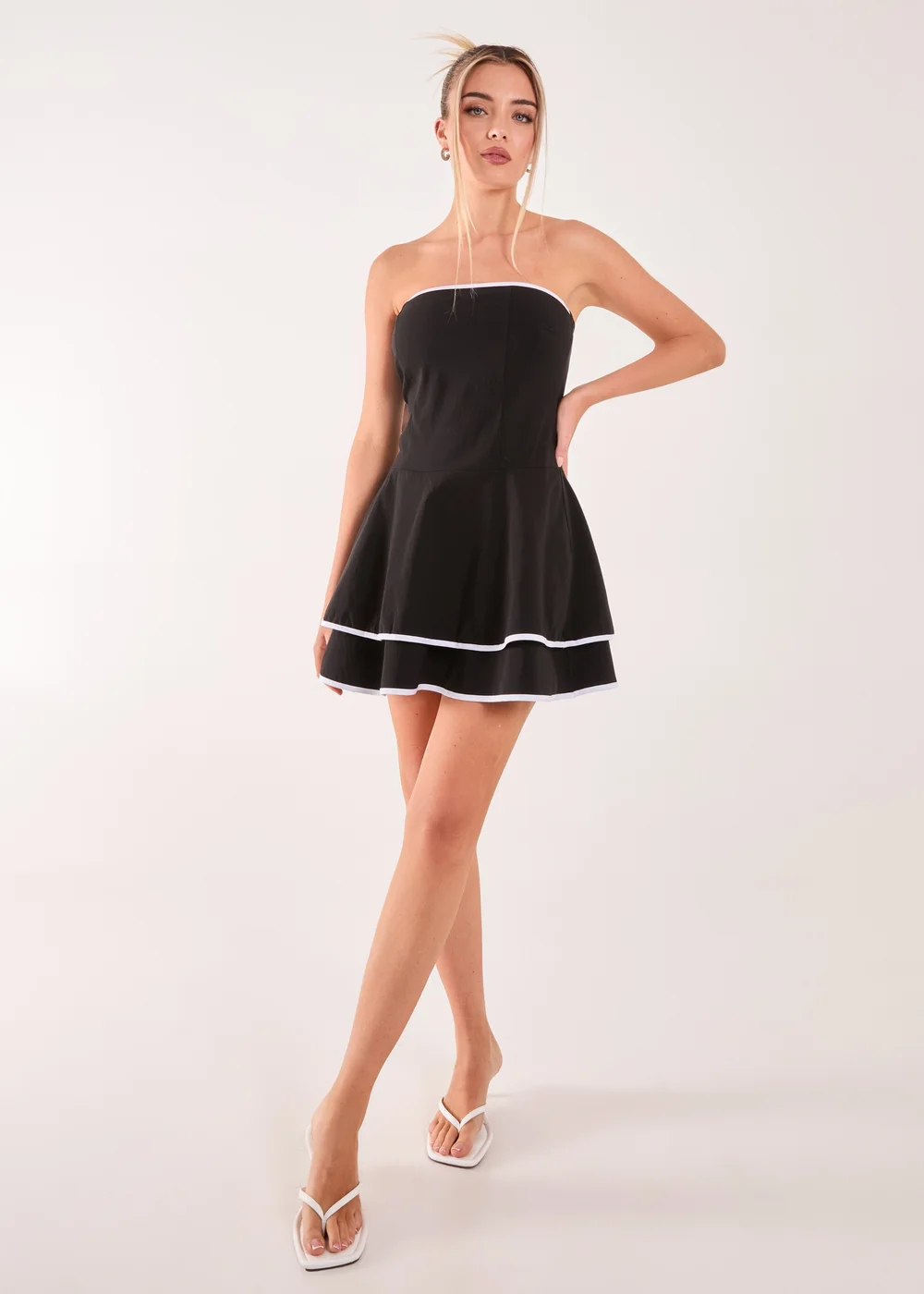Pink Vanilla Black/White Bandeau Contrast Binding Mini Dress - S Image 4
