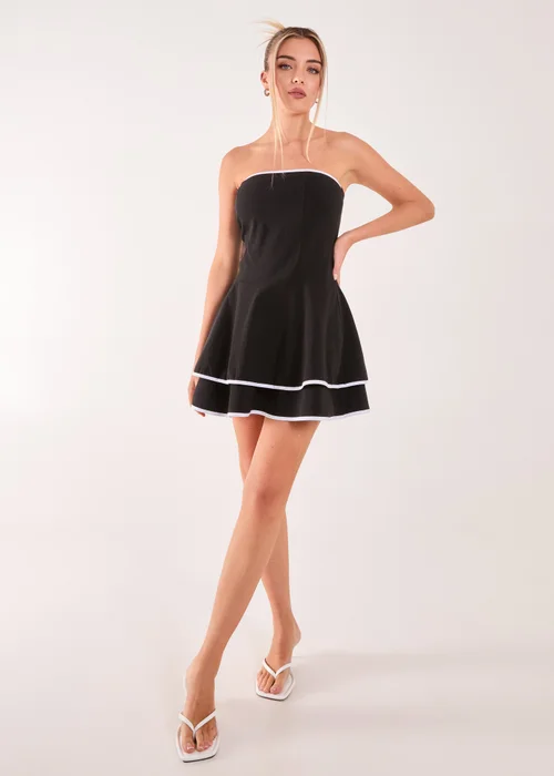 Pink Vanilla Black/White Bandeau Contrast Binding Mini Dress - S Image 4