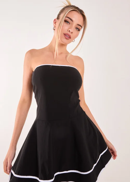 Pink Vanilla Black/White Bandeau Contrast Binding Mini Dress - S Image 3