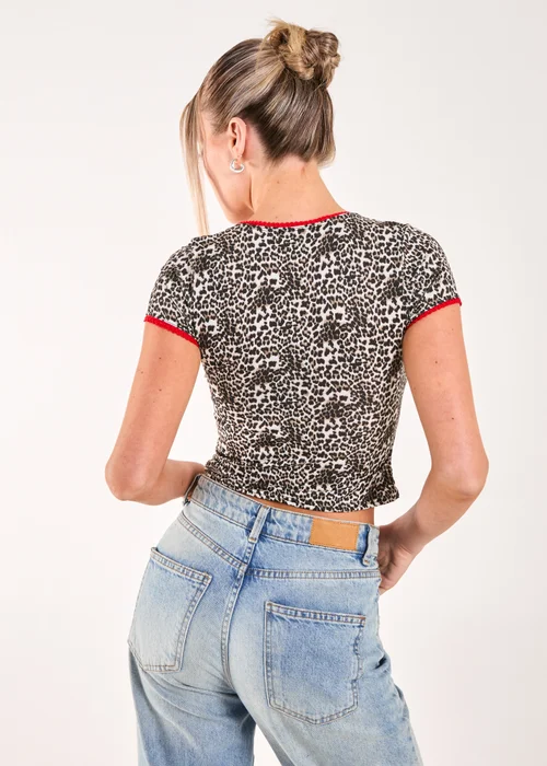 Pink Vanilla Brown Cap Sleeve Leopard Print Top - S Image 2