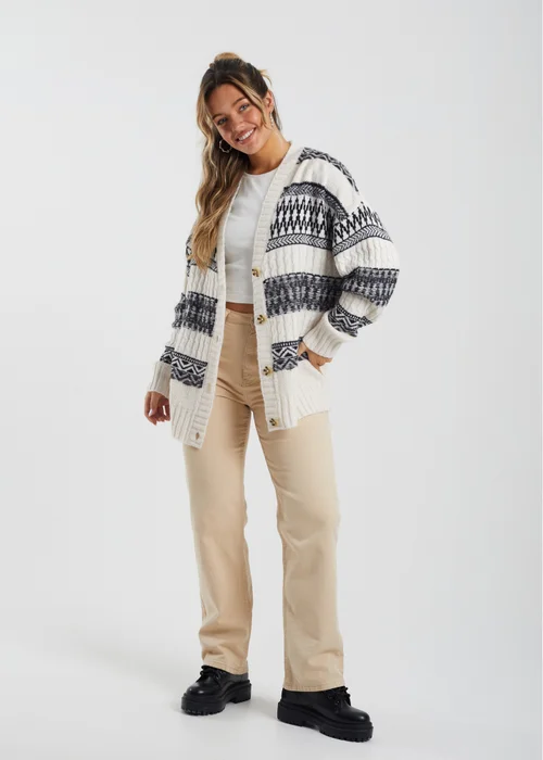Brave Soul Stone Button Through Fairisle Stripe Cardigan - XS Image 4