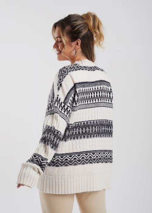 Brave Soul Stone Button Through Fairisle Stripe Cardigan - XS Image 2