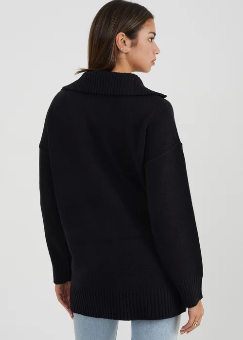 Brave Soul Black Oversized Zip Collar Knitted Jumper - XS Image 2